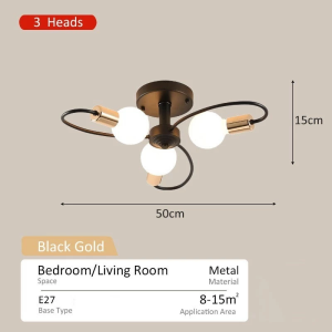 Gecree Nordic Modern 3 Heads Ceiling Light LED Iron Living Room Light Chandelier Ceiling Lights