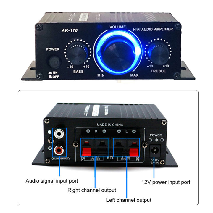 Amplificatore Mini Digitale Stereo AK170 - 20W+20W, Lega Di Alluminio, Per Auto/Casa, Manopola LED Blu
