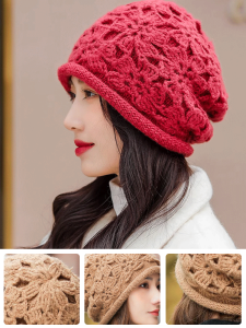 หมวกผู้หญิงสองเท่า เสื้อคลุมผ้าขนสัตว์ในฤดูใบไม้ร่วงและฤดูหนาวตะขอทำด้วยมือ