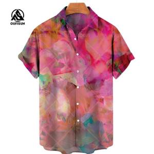 New shirts for men Hawaiian style solid color gradient print mens shirts summer fashion comfortable casual mens breathable quick drying top