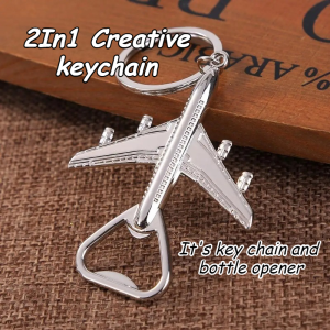 Airplane Shaped Keychain Metal Bottle Opener Key Ring Men Mulitfunction Car Key Holder Party Gifts