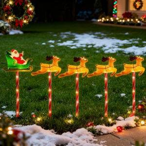 5PCS Solar Christmas Lawn Lights Santa Snowman IP65 Waterproof 8 Light Modes Warm Light Outdoor