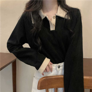 Thin Lapel Polo Shirt Long Sleeve Top Women All-match Slim Inner Wear Blouse