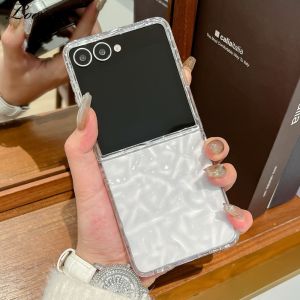 Luxury Transparent Water Ripple Slim Case for Samsung Galaxy Z Flip 7 6 5 4 3 8 ZFlip Wrinkle Clear Shockproof Acrylic Cover