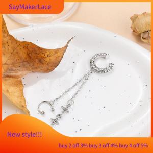 READY STOCK✨ Shiny Star Tassel Ear Clip Earrings For Women Rhinestone Non- Cuff Ear Clip Earrings Cartilage Jewelry