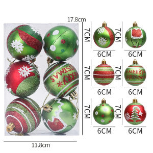6Pcs Painted Christmas Ball 6cm Glitter Colorful Xmas Tree Hanging Ball Christmas Decoration Holiday Party Supplies