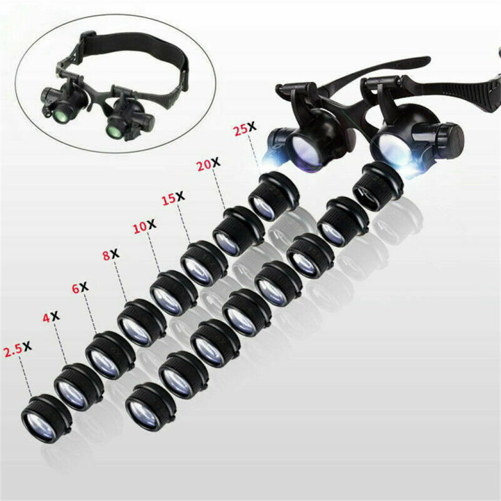 2.5X 4X 6X 8X 10X 15X 20X 25X Headband Repair LED Lamp Light Magnifying ...