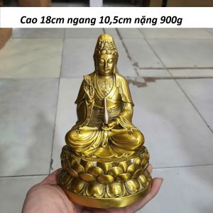 Tượng Phật Bà Quan Âm ngồi đài sen phong thuỷ bằng đồng vàng SA0650