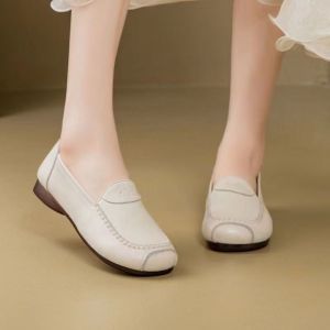 Free Shipping Mom Shoes Spring/Autumn 2026 New Collection Soft Leather Soft Sole Soft Upper Comfortable Leather Shoes Slip-On Style For Middle-Aged And Elderly Women