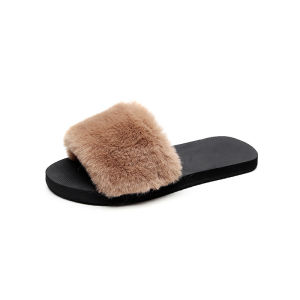 New WomenS Flat Slippers For Autumn And Winter Fashionable Non-Slip Warm Plush Slip-On Slippers
