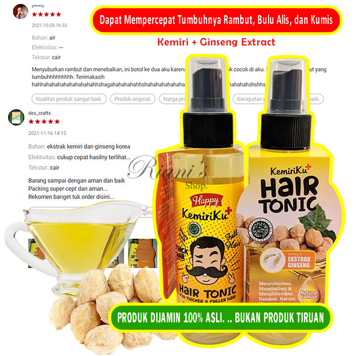 Happy Kemiriku Hair Tonic Extract Ginseng 125 ml Original Minyak Kemiri Penyubur Penumbuh Dapat Menumbuhkan Rambut Botak Bulu Alis Kumis Plus Gingseng Korea Heir Tonik