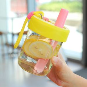 1 PC 500ml Plastic Drawstring Straw Cup Ladies Cute Style Food Grade Heat Resistant Tea Filter Cup Leak Proof Dustproof Portable Water Cup