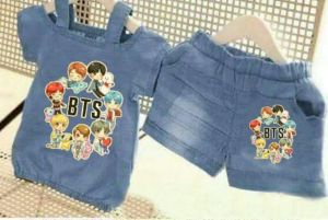 9 Shop Setelan Baju dan Celana Anak Perempuan DENIM KITTIS Umur 2-5 Tahun / Stelan Kartun Balita Cewek / Set Atasan Bawahan Putri Princess Korea Pakaian Busana Murah