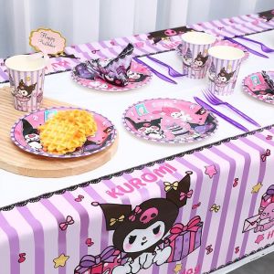 Sanrio Kawali Kuromi Girls Birthday Decoration Banner Disposable Tableware Plates Cups Balloon Baby Shower Kids Birthday Party Supplies