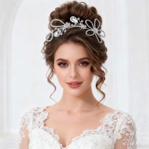 Băng đô cài tóc cô dâu thủ công hoa lớn khoét rỗng đính đá pha lê   Phụ kiện chụp ảnh cô dâu