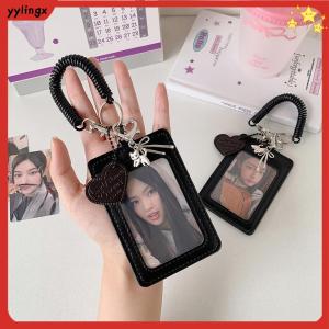 YYLINGX ช่องใส่การ์ดคู่ ที่ใส่บัตร พร้อมเชือกคล้อง หนัง PU ที่ใส่บัตรประจำตัว น่ารัก ฝาครอบป้องกันภาพถ่าย