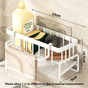 Sponge Holder for Kitchen Sink Adhesive Kitchen Sink Organizer for Brush/Dish Cloth/Sink Stopper Sponge Drainer Rack with Drainage to Keep Kitchen Bathroom Dry