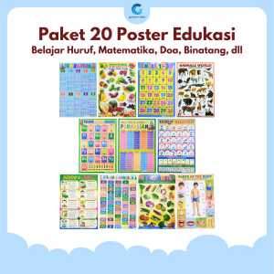 Paket Poster 20 Edukasi Anak Belajar Aneka Hewan Huruf Angka Matematika Buah Sayur Transportasi dll