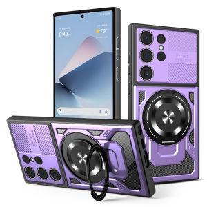 Wireless Charge Case For Samsung Galaxy S25 S24 S23 Ultra Plus Edge S23FE S24FE S25Edge 5G Phone Case Magnetic Luxury Armor Shockproof Ring Holder Back Cover For SAM S25Ultra