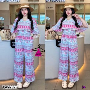 P22525 Jumpsuit จั้มปีกค้างคาว ลายช้าง