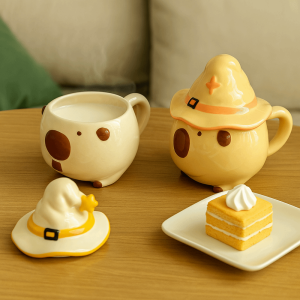 MICANGP สร้างสรรค์ ถ้วยลายคาปิบาราฮาโลวีน ความแปลกใหม่ น่ารัก แก้วกาแฟเซรามิก ตลก ปลอดภัยสำหรับไมโครเวฟ แก้วมัคคาปิบาราการ์ตูน ใช้ในสำนักงาน