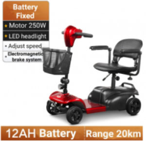 COVNBXN 4-Wheel Mobility Scooter for Seniors & PWD Detachable Battery Heavy-Duty Red Disability Scooter with 3-Speed Control