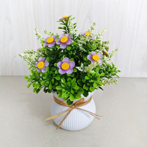 Azgalery PBP163 Tanaman Hias Pot Bunga Daisy Plastik Artificial Ornamen Dekorasi Hiasan Pajangan Rumah Buatan COD
