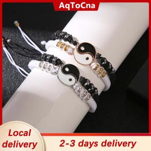 [COD] AqToCna Ship within 24 hours 2Pcs Tai Chi Yin Yang Couple Bracelets Necklaces Set Pendant Adjustable Braid Chain Bracelet Matching Lover Bracelets Choker