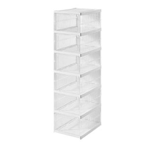 BESTIT 1/3/6 Layers Foldable Shoe Rack White Transparent Stackable Sneaker Organizers Creative Dustproof Shoe Storage Shelf Home Organizers