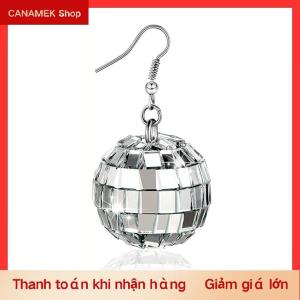 CS 1 cặp bông tai dáng dài hình quả cầu disco lấp lánh màu bạc phong cách thập niên 70 dành cho nữ – trang sức thời trang cá tính bông tai thả tròn phong cách retro