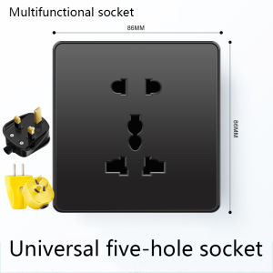 LSG Universal Wall Socket With switch Black PC Flame Retardant Plastic Large Panel 13A 250V Multifunctional Standard Electrical Outlet 86/146 Type 5 Hole USB socket adapter 2.1A