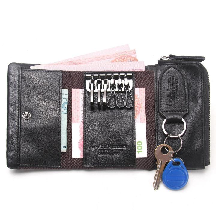 CONTACTS genuine leather men key wallet small male purse with coin