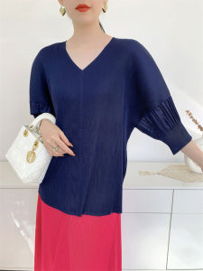 เสื้อเพพลุมความสบายของผู้หญิงและเสื้อยืดแบบหลวมลำลองคอวีครึ่งแขน # S-979F