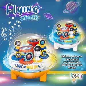 [KST] Piring Terbang Astronaut Lampu Musik Mainan Anak Laki Laki Berputar Tema Angkasa Kado Ultah