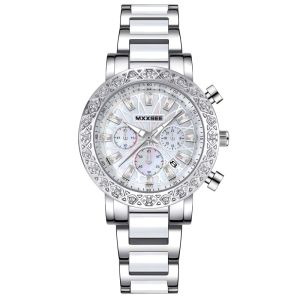 G7MXXSEE TikTok Hot-Selling Round Diamond-Studded Womens Watch with Calendar Steel Band Ceramic Wristwatch Waterproof and Sweatproof Wholesale for Women 7/7