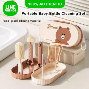 LINE FRIENDS Baby Bottle Brush Set Food-grade Silicone Portable Cleaning Kit Travel Storage LFB249