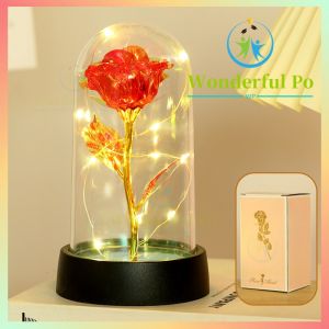 【With Box】Galaxy Rose Lamp Eternal Rose with Led Light in  Dome Artificial Flower gift for Valentines Day Anniversary Christmas