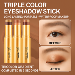 [Three Colors In One] Diamond Three Color Eyeshadow Stick Waterproof And Sweatproof A Must Have For Beginners金钻三色眼影棒