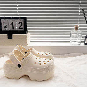 [Free Shipping] Trendy Basic Simple Perforated Shoes For Women Spring/Summer Height-Increasing Closed-Toe Slippers Lightweight Non-Slip High-Heeled Sandals