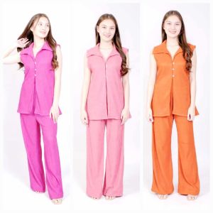 emma Casual Plain Color Vest Top and Highwaist Pants Set Terno Co Ordinates - fits XS to large - napaka gandang quality - pang alis - good quality - super kapal ng tela - trending - 100 percent cotton - mall quality - Top pick - madaling maubos - trend