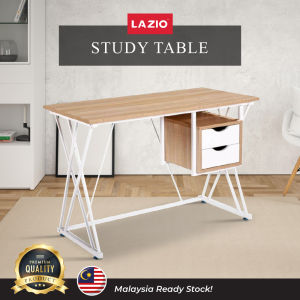 Lazio Muji Style Computer & Study Table (Diy Self-assemble)/with 2 Drawer/Melamine Top & Metal Frame/Meja Belajar/Meja Kerja