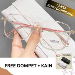❤️FREE DOMPET + KAIN❤️Kacamata Jalan Lensa Photochromic Anti Blue Light Anti Radiasi Kacamata Wanita Fashion Korea Kacamata Lensa Transparan