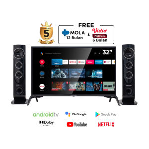 Led Tv POLYTRON PLD32TG9055 + Speaker Tower Smart Digital Google TV (32 Inch) - BERGARANSI RESMI