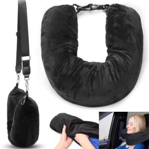 Portable Fillable Neck Pillow Space-saving Fillable Clothe Neck Pillow Adjustable Comfortable Velvet Portable Fillable Velvet Neck Pillow Adjustable Travel Pillow for Airplane Car Train