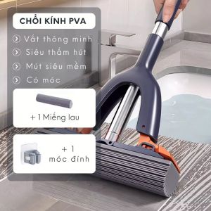 Cây gậy lau cửa kính và bàn bếp siêu thẩm hút dụng cụ lau kính 2 mặt đa năng