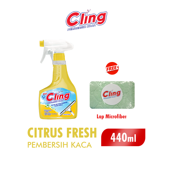 [Paket isi 2] CLING Pembersih Kaca Kuning Lemon Fresh Botol Spray 440ml ...