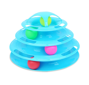 4 Level Cat Kitten Toy Tower Ball Track Interactive Catching Roller Teaser Fun Toys Balls Game Exercise Mainan Kucing