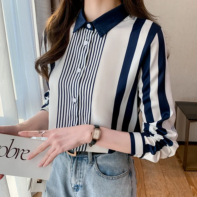 Tianshun Fashion Simple Stripe Womens Clothing Chiffon Top OL