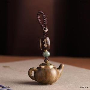 [COD] Abulaia Cartoon Mini Little Teapot Keychain Waterproof Openable Carved Teapot Pendant Sachet Woven Rope Beads Phone Chain