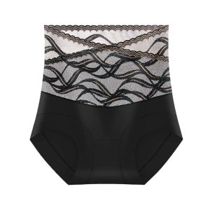 LANGJ แถบลายทาง กางเกงชั้นในลูกไม้ไร้ตะเข็บ กางเกงในขาสั้น ตาข่ายแบบตาข่าย ชุดชั้นในสำหรับผู้หญิง ระบายอากาศได้ระบายอากาศ ชุดชั้นในชุดชั้นในสตรี กางเกงในเอวสูง สาวๆ